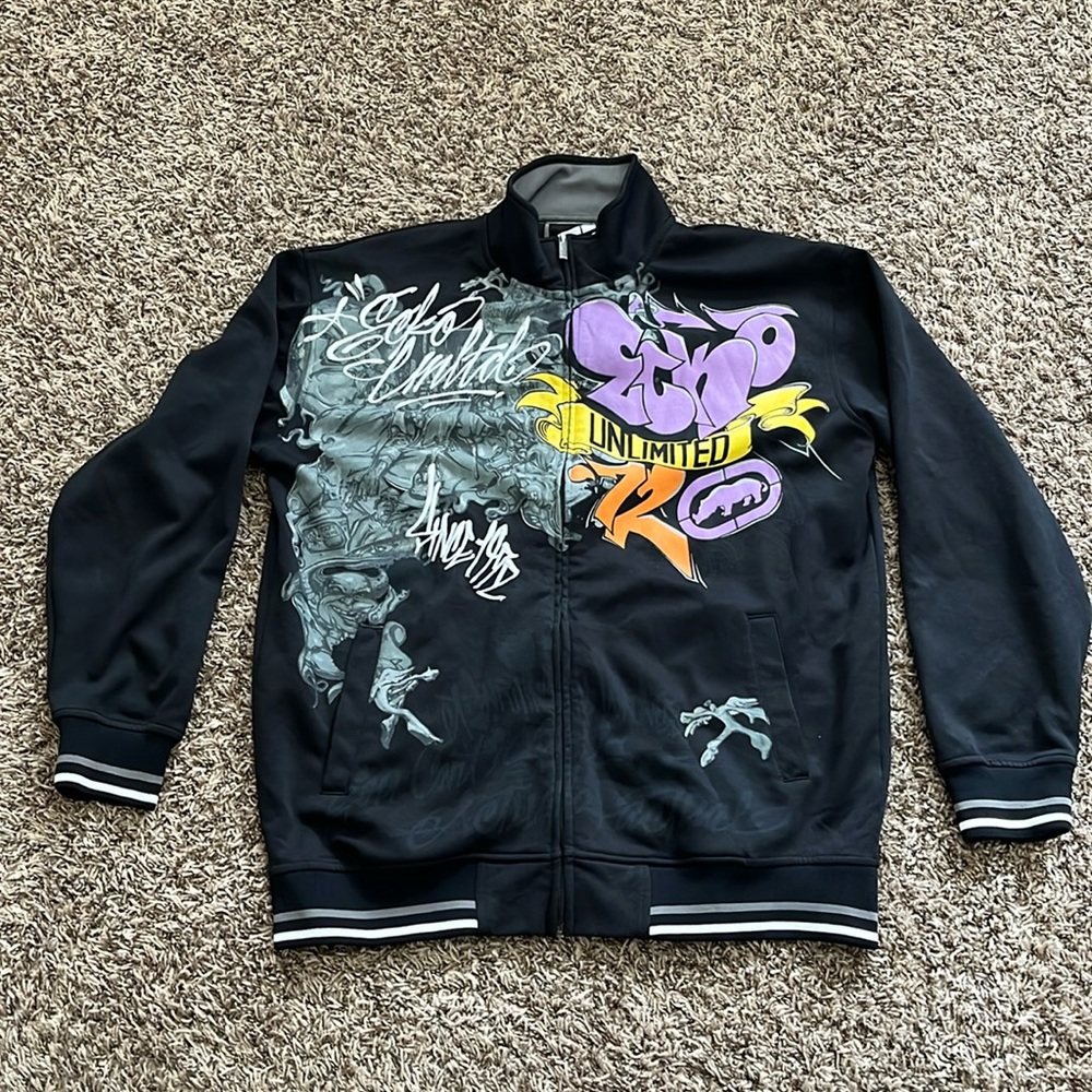 VTG 2000s Y2K ECKO UNLIMITED graffiti logo black jacket mens L